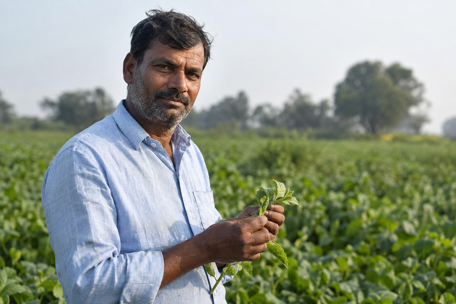NatrajPlus — Home An Indian farmer inspecting crops in the morning